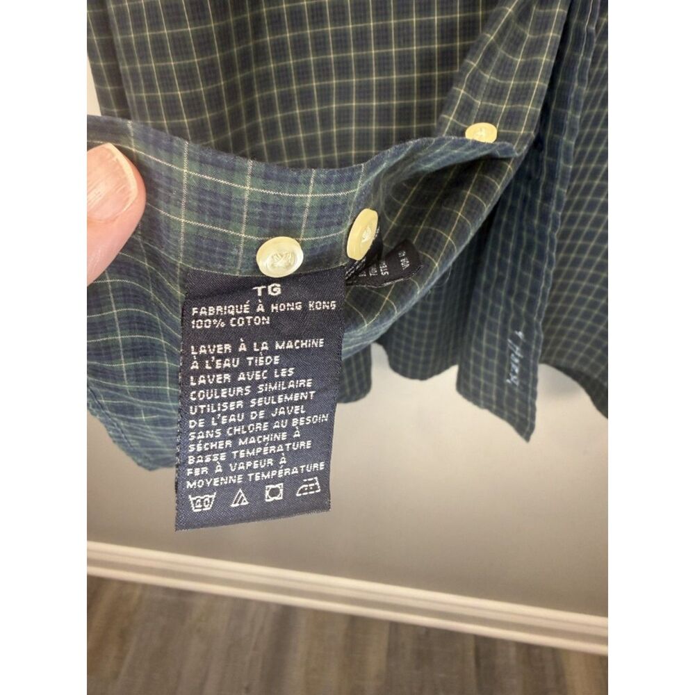 Y2K Nautica Men's Green and Navy Plaid Long Sleeve Button Down Size XL - Picture 9 of 15